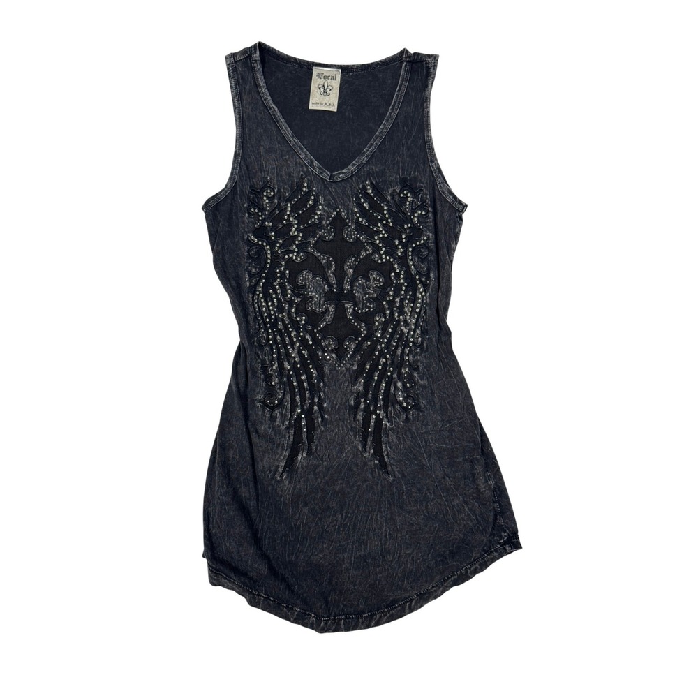 Vocal Acid Wash Studded Embellished Tank Top Medium Y2K Grunge Goth
